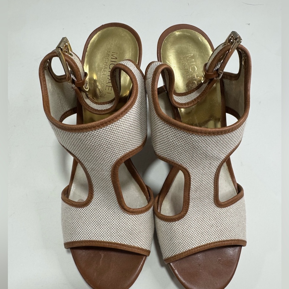 Michael Kors Women's Cream and Brown Platform Sandals Sz 9M